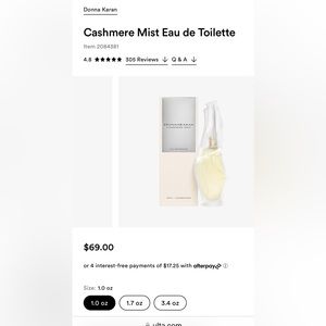 Donna Karan Cashmere Mist Perfume 1oz